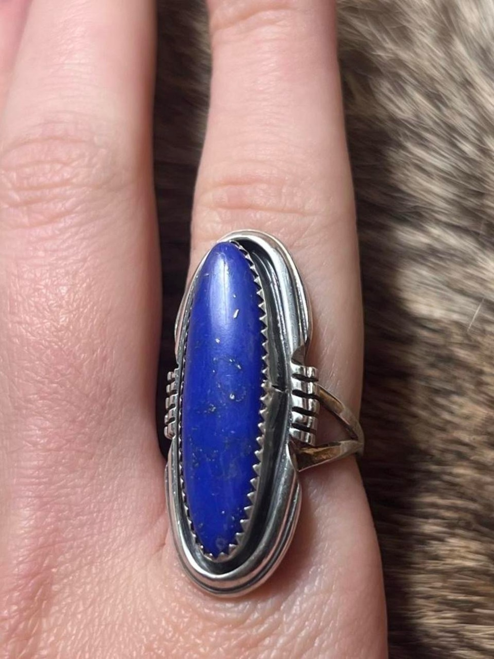 Stunning long sterling silver Native American lapis ring